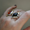 Size 7, Moon&Star set, HALLOWEN EDITION, Serpent Tourmaline and Pumpkin Garnet, Sterling and Fine Silver and Brass