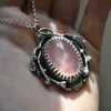 Spring Wreath necklace, Richly colored Rose Quartz, Sterling and Fine Silver and Brass