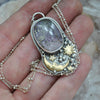 PENDANT Dreamscape, Pyrite in Quartz Over Lepidolite