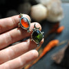 Size 7, Moon&Star set, HALLOWEN EDITION, Serpent Tourmaline and Pumpkin Garnet, Sterling and Fine Silver and Brass