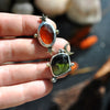 Size 7, Moon&Star set, HALLOWEN EDITION, Serpent Tourmaline and Pumpkin Garnet, Sterling and Fine Silver and Brass