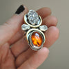 Size 5.5 - Gravedigger, Amber and Serpent, Sterling and Fine Silver Ring