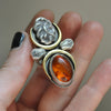 Size 5.5 - Gravedigger, Amber and Serpent, Sterling and Fine Silver Ring