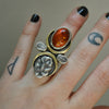 Size 5.5 - Gravedigger, Amber and Serpent, Sterling and Fine Silver Ring