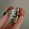 Size 8 - October Sky - Amber Serpent Ring, Sterling and Fine Silver and Brass