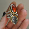 Size 8 - October Sky - Amber Serpent Ring, Sterling and Fine Silver and Brass