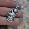 PENDANT, Dreamscape, White Moonstone, Sterling and Fine Silver