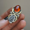 Size 8 - October Sky - Amber Serpent Ring, Sterling and Fine Silver and Brass
