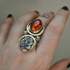 Size 8 - October Sky - Amber Serpent Ring, Sterling and Fine Silver and Brass