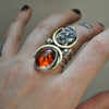Size 8 - October Sky - Amber Serpent Ring, Sterling and Fine Silver and Brass