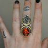 Size 8 - October Sky - Amber Serpent Ring, Sterling and Fine Silver and Brass