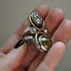 Size 6.5 - October Sky - Sphene Skull Ring, Sterling and Fine Silver and Brass