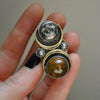 Size 6.5 - October Sky - Sphene Skull Ring, Sterling and Fine Silver and Brass