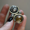 Size 6.5 - October Sky - Sphene Skull Ring, Sterling and Fine Silver and Brass