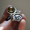 Size 6.5 - October Sky - Sphene Skull Ring, Sterling and Fine Silver and Brass
