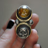 Size 6.5 - October Sky - Sphene Skull Ring, Sterling and Fine Silver and Brass