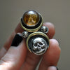 Size 6.5 - October Sky - Sphene Skull Ring, Sterling and Fine Silver and Brass