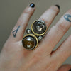Size 6.5 - October Sky - Sphene Skull Ring, Sterling and Fine Silver and Brass