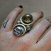 Size 6.5 - October Sky - Sphene Skull Ring, Sterling and Fine Silver and Brass