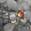 Size 8and8.25, Moon&Star sets, Rainbow Moonstone and Confetti Sunstone, Sterling and Fine Silver