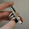 BLEMISHED - Size 8-8.5 - Gravedigger, Amber and Onyx, Sterling and Fine Silver Ring
