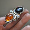 BLEMISHED - Size 8-8.5 - Gravedigger, Amber and Onyx, Sterling and Fine Silver Ring