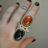BLEMISHED - Size 8-8.5 - Gravedigger, Amber and Onyx, Sterling and Fine Silver Ring