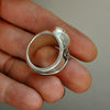 Size 7.5-8, Webbed magic, Fire Opal, Sterling and Fine Silver Ring