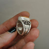 Size 7.5-8, Webbed magic, Fire Opal, Sterling and Fine Silver Ring