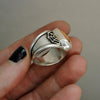 Size 7.5-8, Webbed magic, Fire Opal, Sterling and Fine Silver Ring