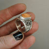 Size 7.5-8, Webbed magic, Fire Opal, Sterling and Fine Silver Ring