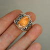 Size 7.5-8, Webbed magic, Fire Opal, Sterling and Fine Silver Ring