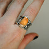 Size 7.5-8, Webbed magic, Fire Opal, Sterling and Fine Silver Ring