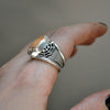 Size 7.5-8, Webbed magic, Fire Opal, Sterling and Fine Silver Ring