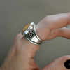 Size 7.5-8, Webbed magic, Fire Opal, Sterling and Fine Silver Ring