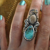 Size 6.5, Navigating by Starfish, Seahorse Mermaid Ring, Blue Opal and Fossil Sand Dollar