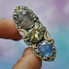 SIZE 9, Dreamscape, Stardust ring, Star rutile/Tanzanite/Morganite