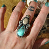Size 6.5, Navigating by Starfish, Seahorse Mermaid Ring, Blue Opal and Fossil Sand Dollar