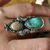 Size 6.5, Navigating by Starfish, Seahorse Mermaid Ring, Blue Opal and Fossil Sand Dollar