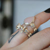 Size 3.75/4, Love set, Bow and Rose Quartz, Sterling and Fine Silver