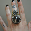 Size 7, Serpent's Cradle, Smoky Quartz, Sterling and Fine Silver and Brass