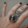 Size 7, Serpent's Cradle, Smoky Quartz, Sterling and Fine Silver and Brass