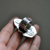 Size 7, Serpent's Cradle, Smoky Quartz, Sterling and Fine Silver and Brass