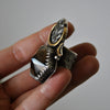 Size 7, Serpent's Cradle, Smoky Quartz, Sterling and Fine Silver and Brass