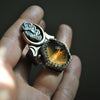 Size 7, Serpent's Cradle, Smoky Quartz, Sterling and Fine Silver and Brass