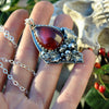 Pendant, Ilex Mortis Holly (Death Holly), Immortal Holly with Garnet