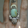 Size 7.5, Navigating by the Stars, Seahorse Mermaid Ring, Peruvian Blue Opal and Crystal Shell, Sterling and Fine Silver