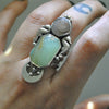Size 7.5, Navigating by the Stars, Seahorse Mermaid Ring, Peruvian Blue Opal and Crystal Shell, Sterling and Fine Silver
