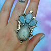 Size 9.25, Celestial Emblem ring, Australian Opal & Rutiled Quartz over Moonstone