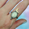 Size 9, Moon&Star ring, Opal, Sterling and Fine Silver